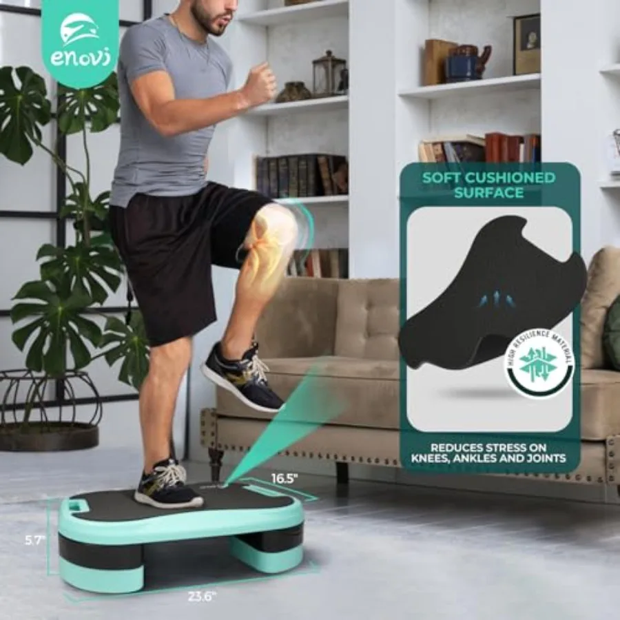 Home Exercise Aerobic Steppers with Soft Cushion and 2 Adjustable Height Risers in Black for Indoor Workouts