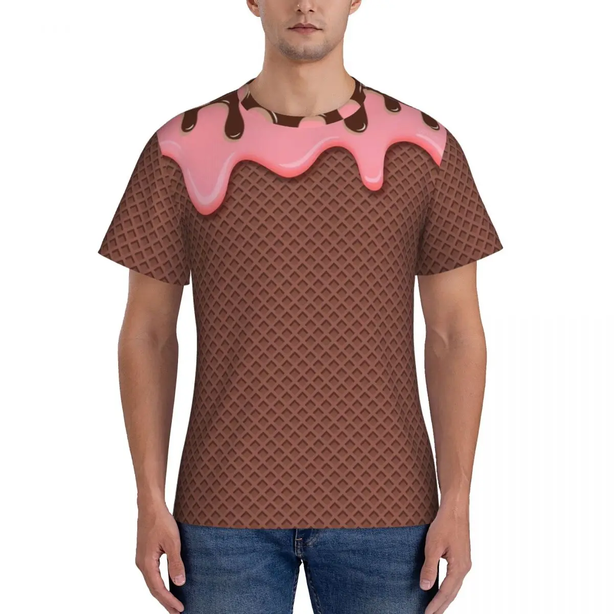 

Nutty Chocolate Ice Cream Waffle Men's tight fitting sports T-shirt, Breathable3D print T-shirt