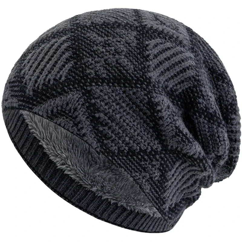 Unisex Fashion Winter Chic Hats Geometric Figure Style Knitted Hats For Men Women Beanie Cap Outdoor Plush Fur Lining Warm Hat