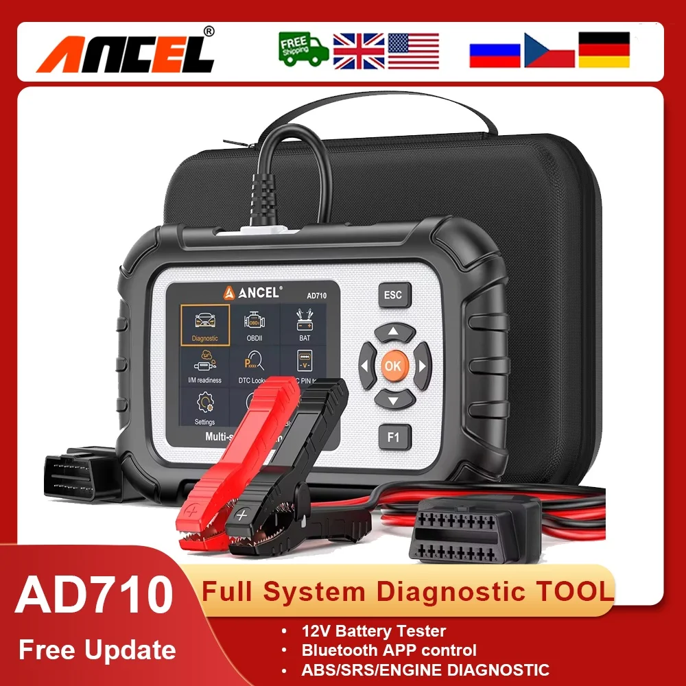 

ANCEL AD710 OBDII Полный системный диагностический инструмент сбросом ABS EPB SRS Считыватель кодов двигателя Тестер сканера OBD2 батареи