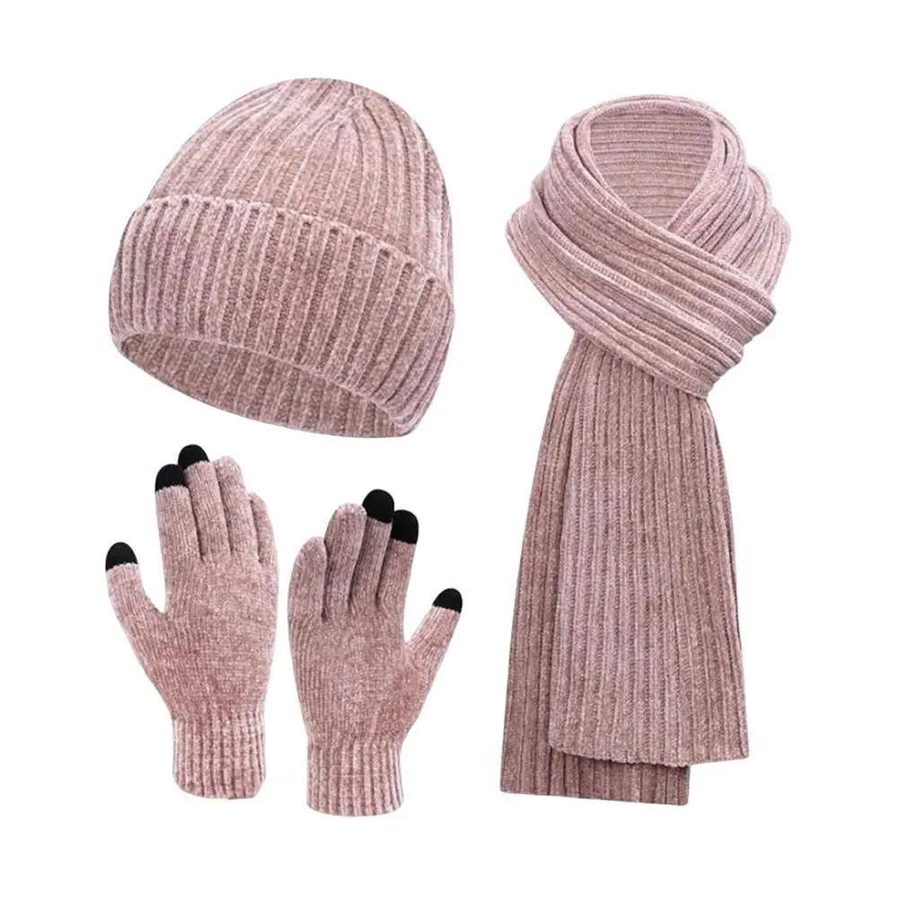 Weather Gear Cozy Winter Accessories Set Knitted Hat Scarf Gloves Unisex Thick Warm Outdoor Gear with Touch Screen Sensitivity