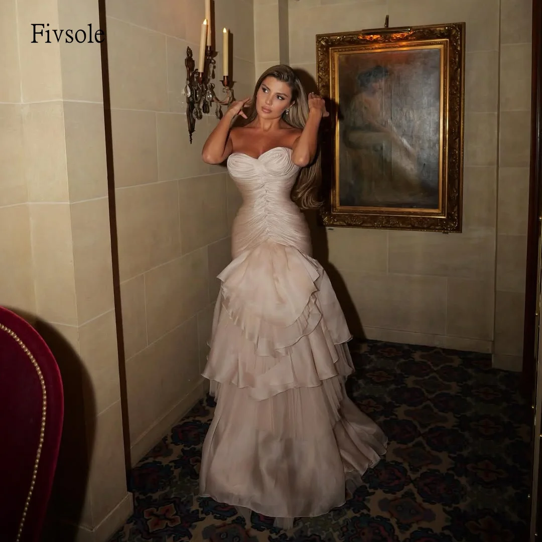 

Fivsole Princess A Line Prom Gowns Sweetheart Neck Tiered Party Gown Floor Length Evening Dress vestidos de festa Customized