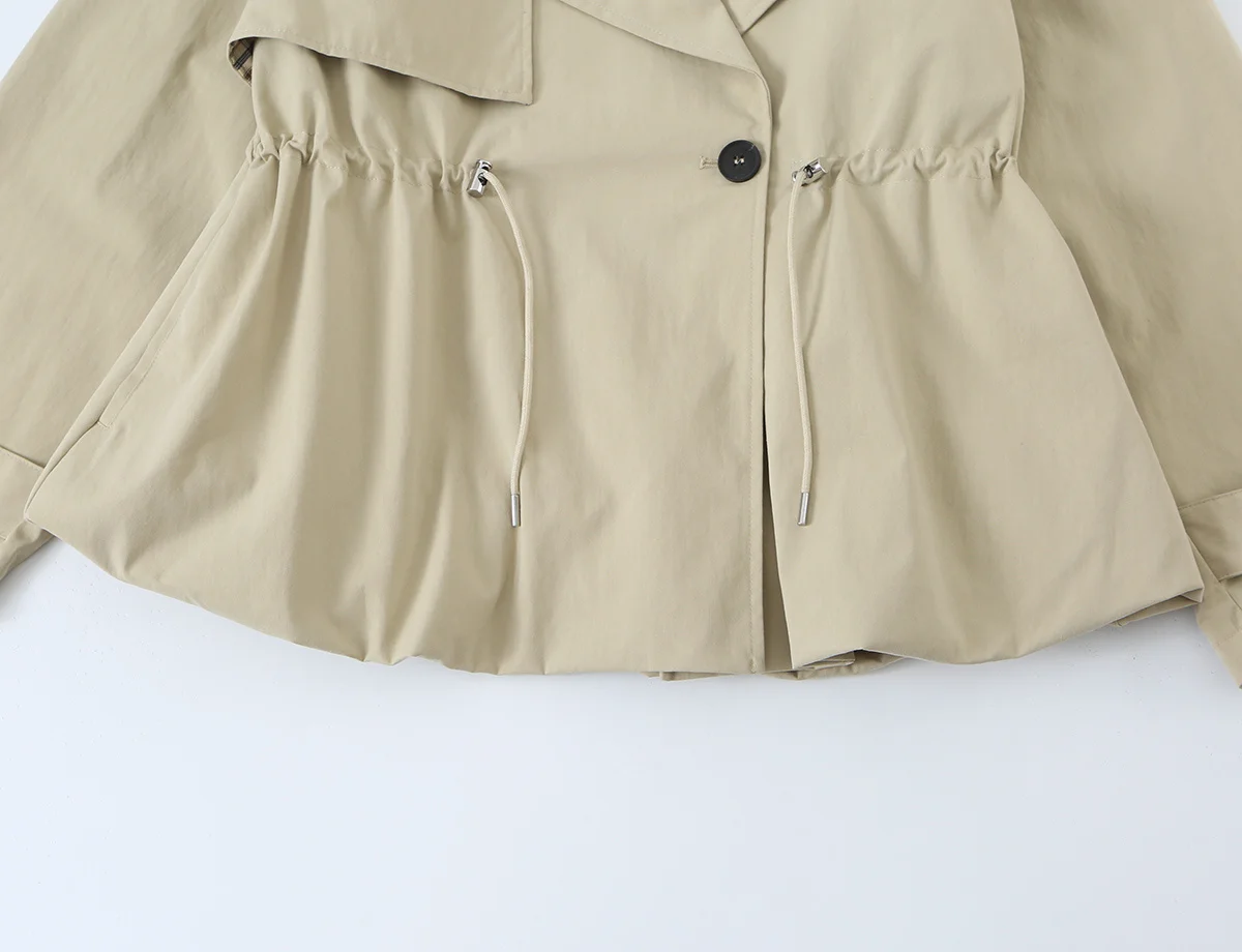 Damen-Trenchcoat mit Reverskragen, schick, verstellbarer Doppelzugband-Taille, Ein-Knopf-Verschluss, einfarbig, modisch, lässig – Detail 7