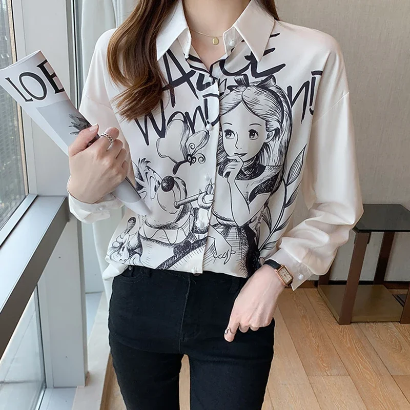 cartoon printing ladies shirts casual loose Women's Blouses Spring Autumn Long Sleeve Shirts Tops Blusas Mujer