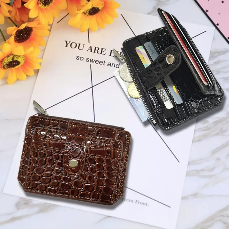 Korean version new crocodile pattern solid color buckle small zipper coin purse fashion neutral card bag card holder