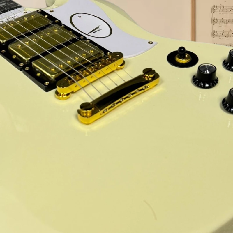 Milk Yellow SGS Electric Guitar HHH Pickup Fixed Bridge White Shield Starter Modern Rock Practice Free Delivery