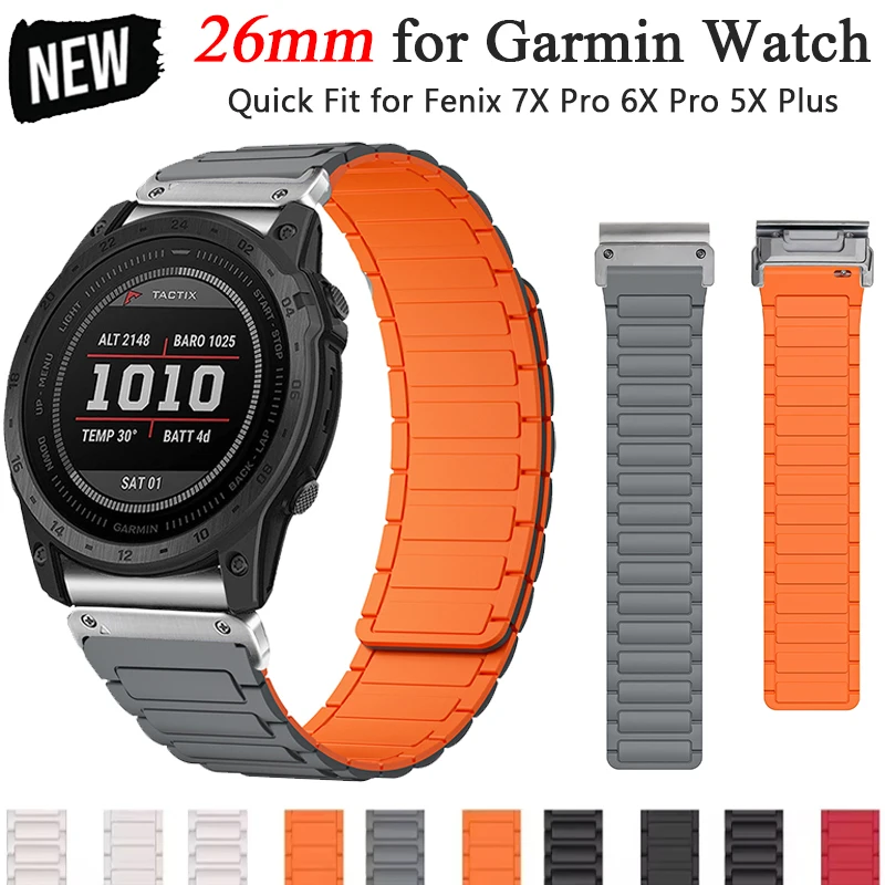 

26mm Magnetic Silicone Strap for Garmin Fenix 7X 7 Pro Fenix 6X 6 5X 5Plus Tactix 7 Forerunner 965 955 Enduro 2 Solo Loop Band