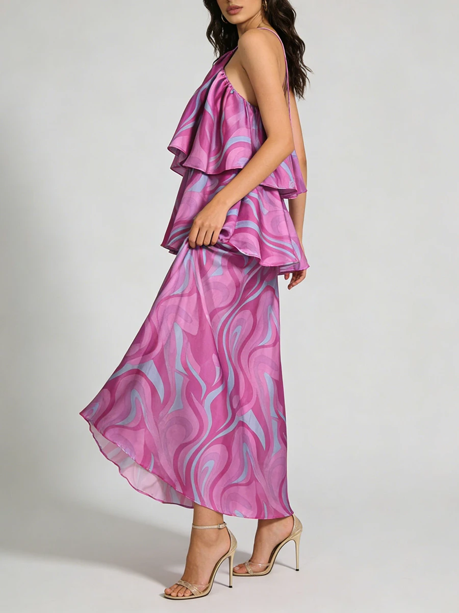 VGH موضة مساء بقماش شفاف فستان طويل للنساء الرسن تقسم متعدد الطبقات الكشكشة بلا أكمام فساتين الحفلات التدرج الإناث #2