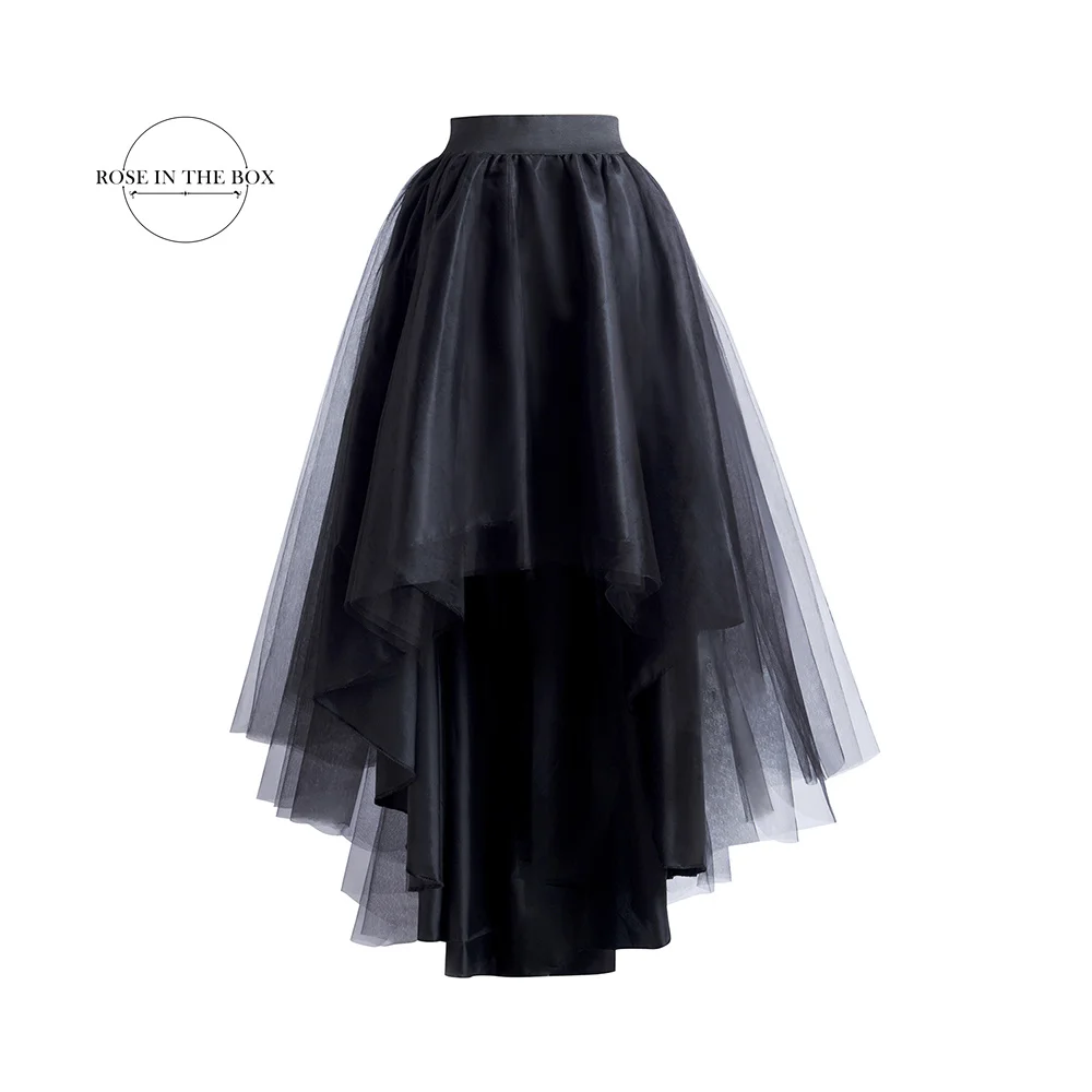 Black 3 Layer Tulle Skirt High-Low Tiered Underskirt Tutu Skirts Petticoat Wedding Bridal Accessories Pettycoats For Women 2022