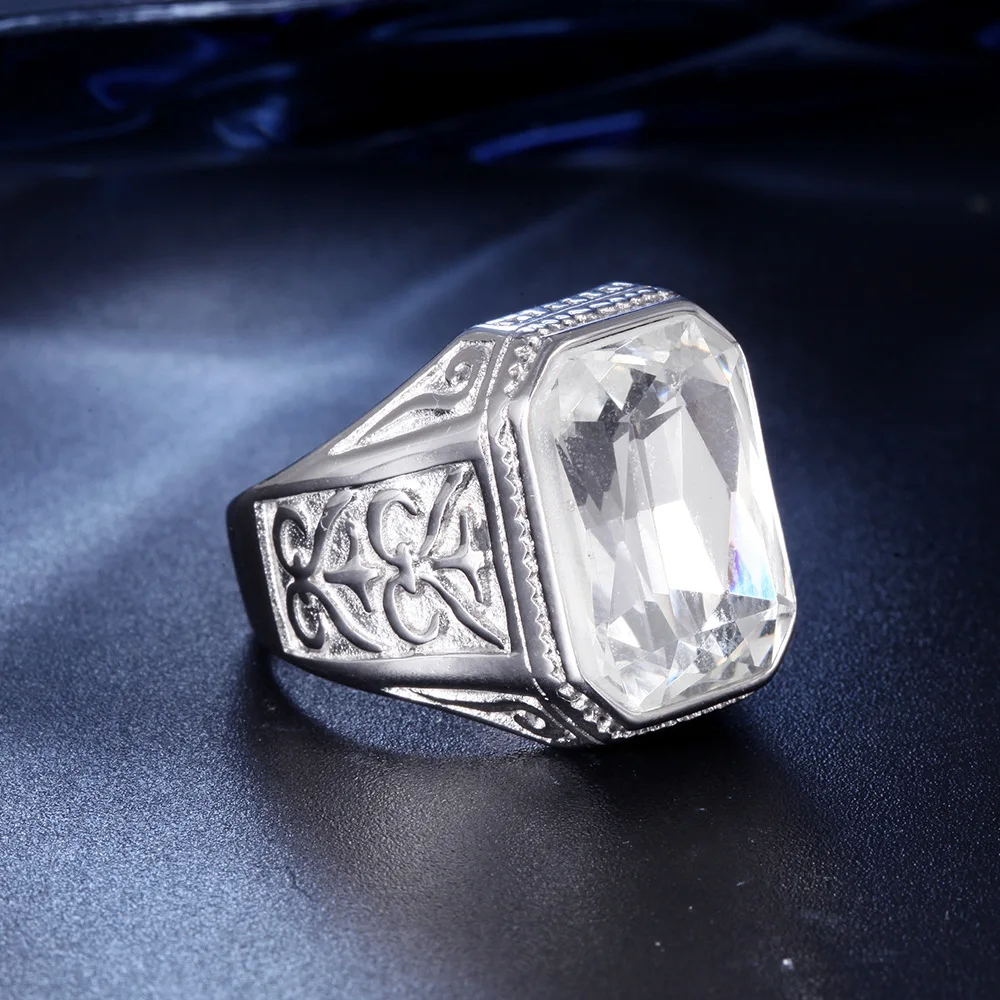 High Quality Large Square Shape Gemstone Rings For Women Stainless Steel Wedding Band Factory Direct Wholesale Jewelry