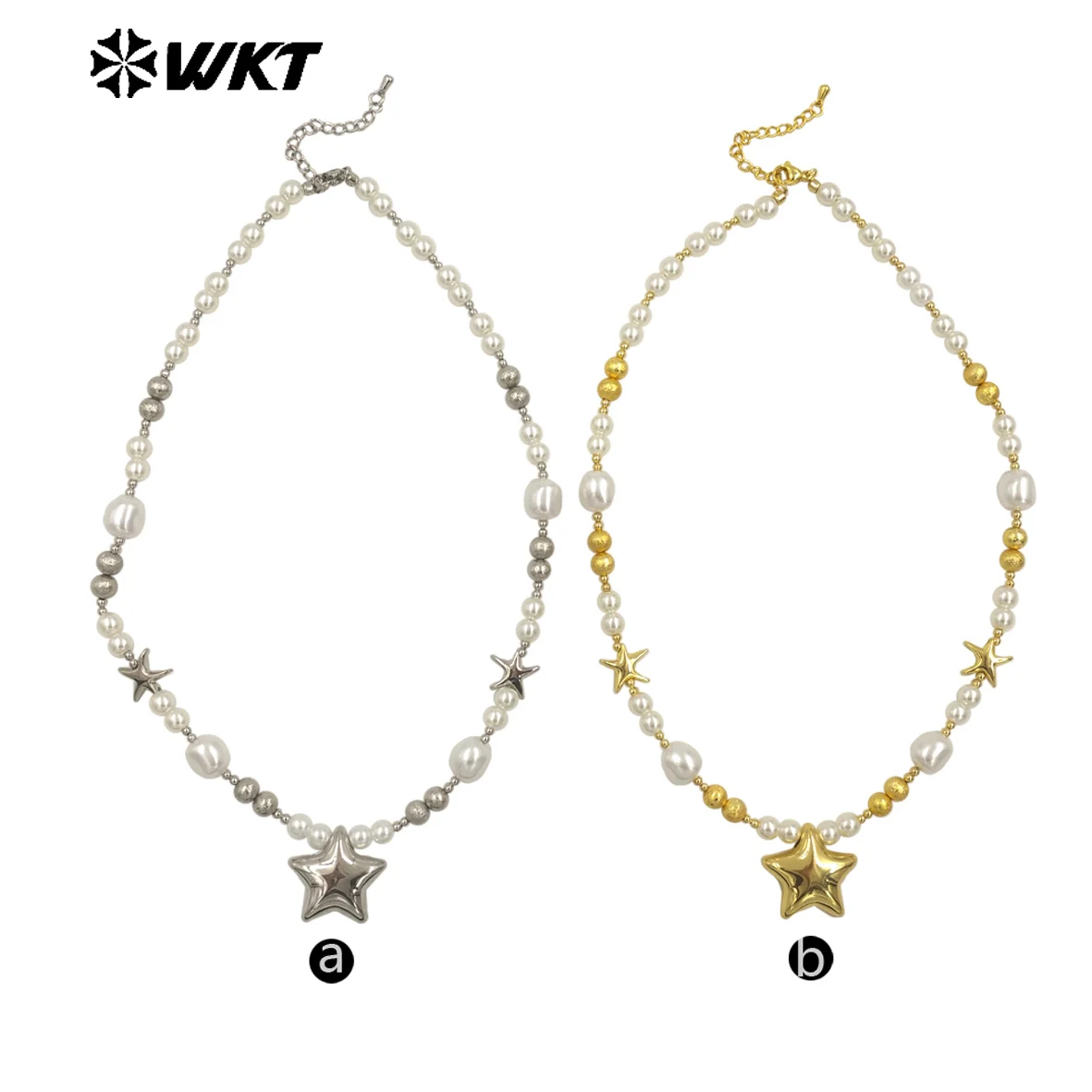 

WT-JN287 WKT Elegant Fashion Brass And Artificial Pearl Beads With Star Necklace With Gold Plated For Laddy Jewelry Decoration