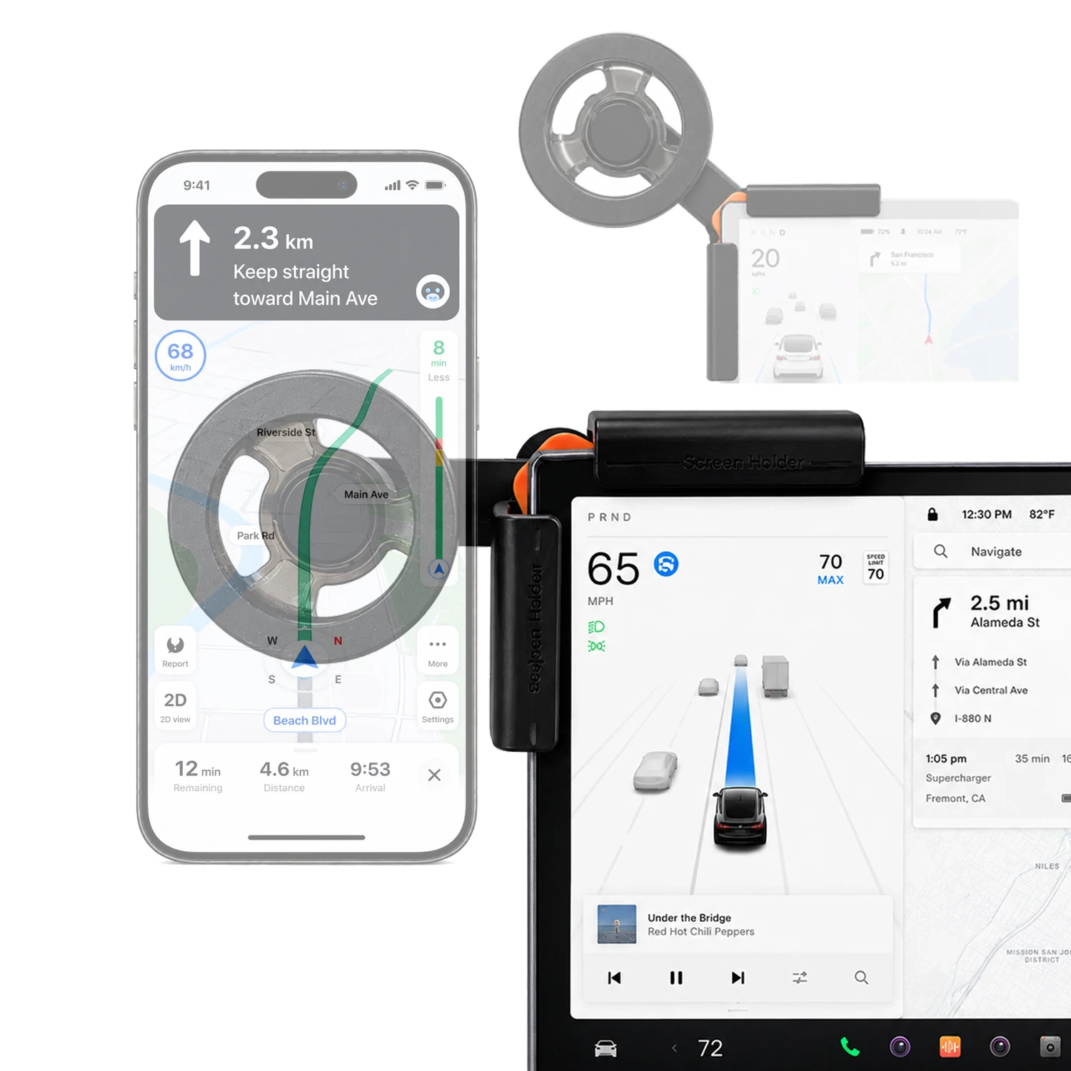 Magnetic Car Phone Mount for Model 3 Y YL Center Screen Corner Clamp 360° Adjustable for MagSafe Compatible  Wite Phone Holder