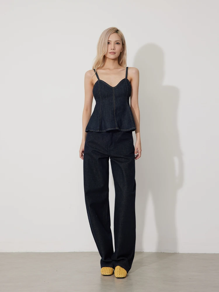 

Джинсы с высокой талией и прямыми штанинами для женщин, моделирующие фигуру и удлиняющие ноги, весенняя новинка RUGOSAM RB0637, джинсовые брюки с высокой талией