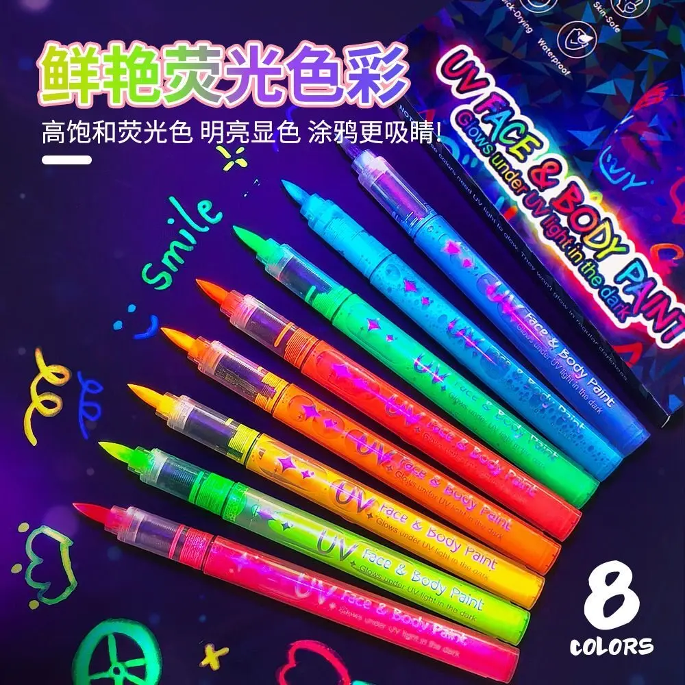 Painting Pen UV Light Noctilucent Machine Washable Facial And Body Performance Stage Makeup Watch Concert Fluorescence