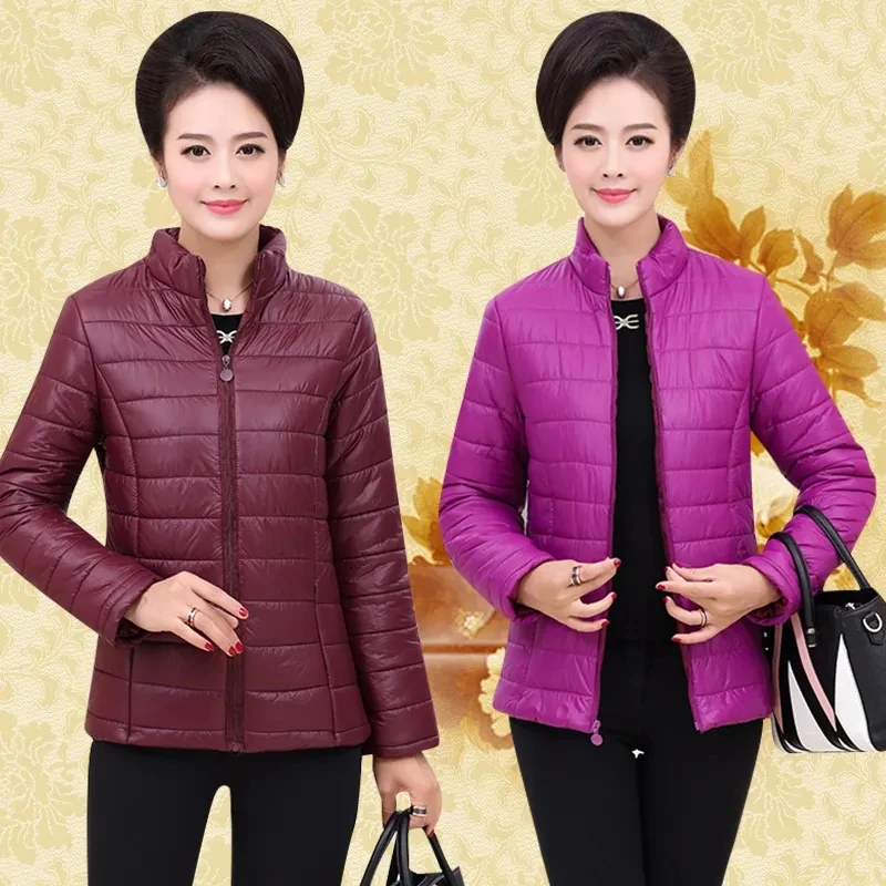 Middle-aged And Elderly Women\'s Thin  Jacket Short Down Cotton-padded Jacket Middle-aged Mother Winter Dress CCollar Slim Coat.