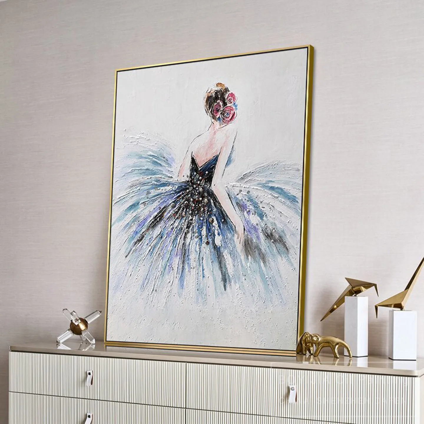 100% Hand-Painted Oil Painting on Canvas Wall Art Decor for Living Room, Textured Knife Painting Ballet dancer woman