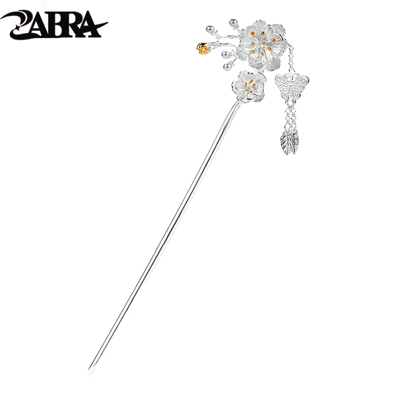 ZABRA 990 Pure Silver Crabapple Flower Hairpin, Antique Style Women's New Chinese Silver Hairpin Gift