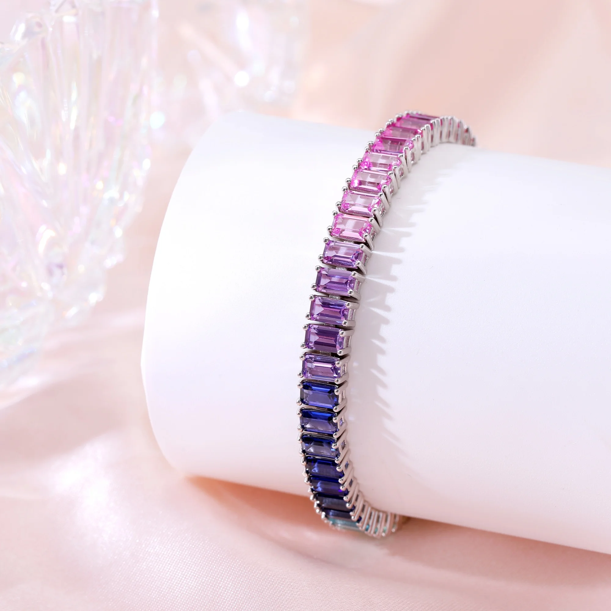 Eme Jewe One 5mm 100% Sapphire Rainbow Tennis Bracelet 925 Sterling Silver White Gold Plated For Women Daily Wear.