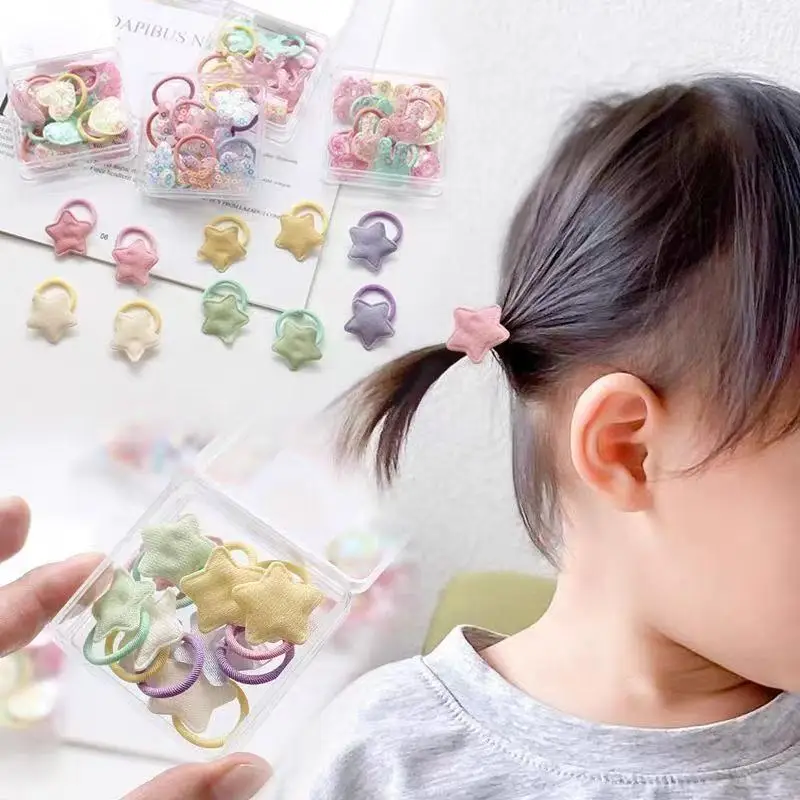 

10pcs Girls Crown Butterfly Children Hairbands No Harm Hair Cartoon Towel Rope Ponytail Holder Kids Mini Rubber Band Headwear