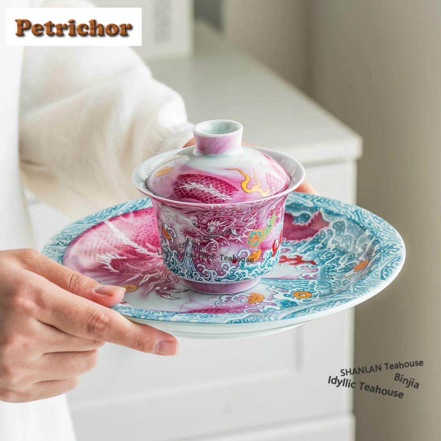 130ml Enamel Color Pastel Rouge Red Dragon Gaiwan Vintage Tea Tureen Tea Bowl With Lid Kit Tea Maker Cover Bowl Teaset Supplies view 3