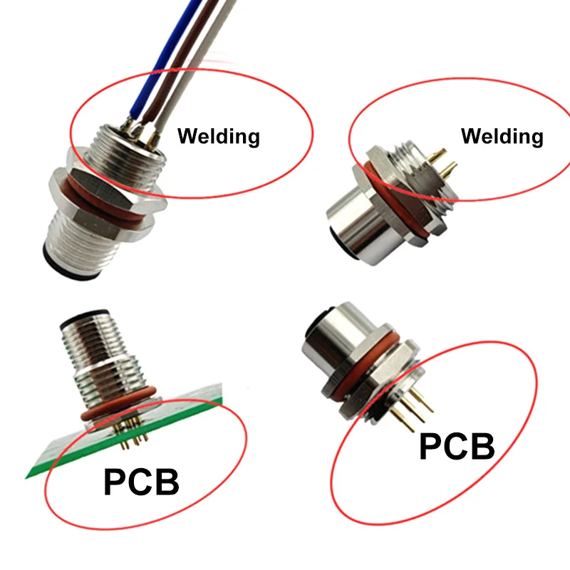 M12 Front Panel/Back Panel Aviation Socket 2 3 4 5 6 8 12 17 Pin Male Female 16mm Soldering Sensor PG9 PCB Plug-in Type Plug
