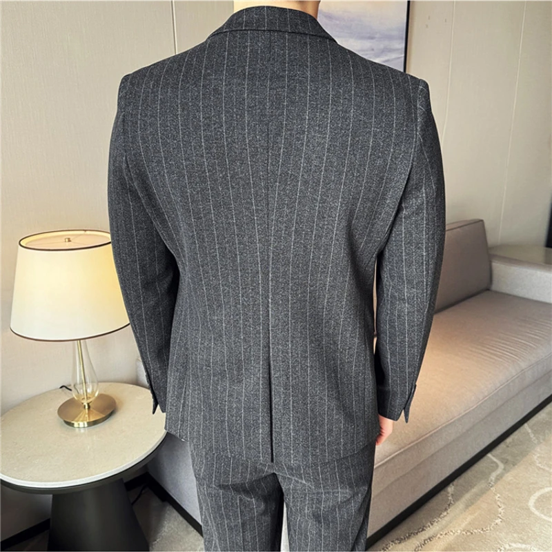 High-quality Striped Business Casual Men's Single-breasted Slim Daily Commuter Work Jacket, Thick Wool Suit.S-4XL