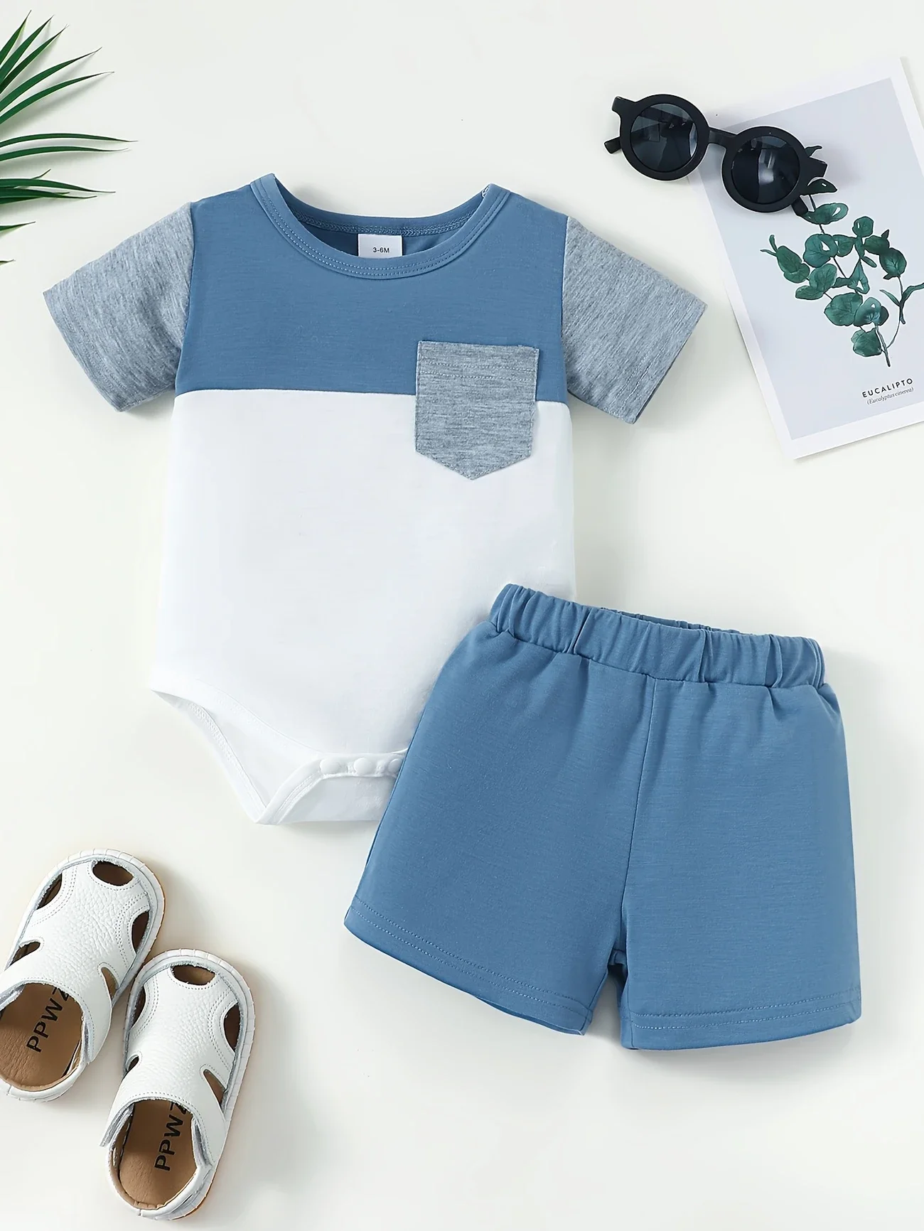 

Summer 0-1 Years Old Infant Baby Boys Splicing Fabric Short Sleeved Casual Baby Clothing