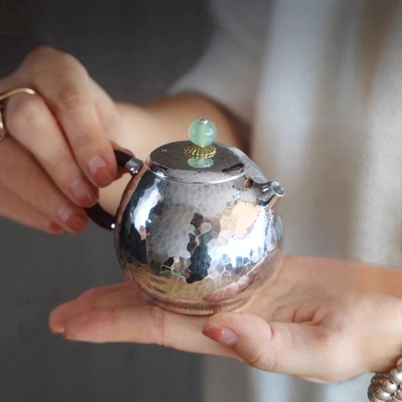 Japanese Tea Ceremony Silver Tea Pot - Handmade Pure Silver 99.9% Yunnan Household Small Tea Set for Tea Lovers