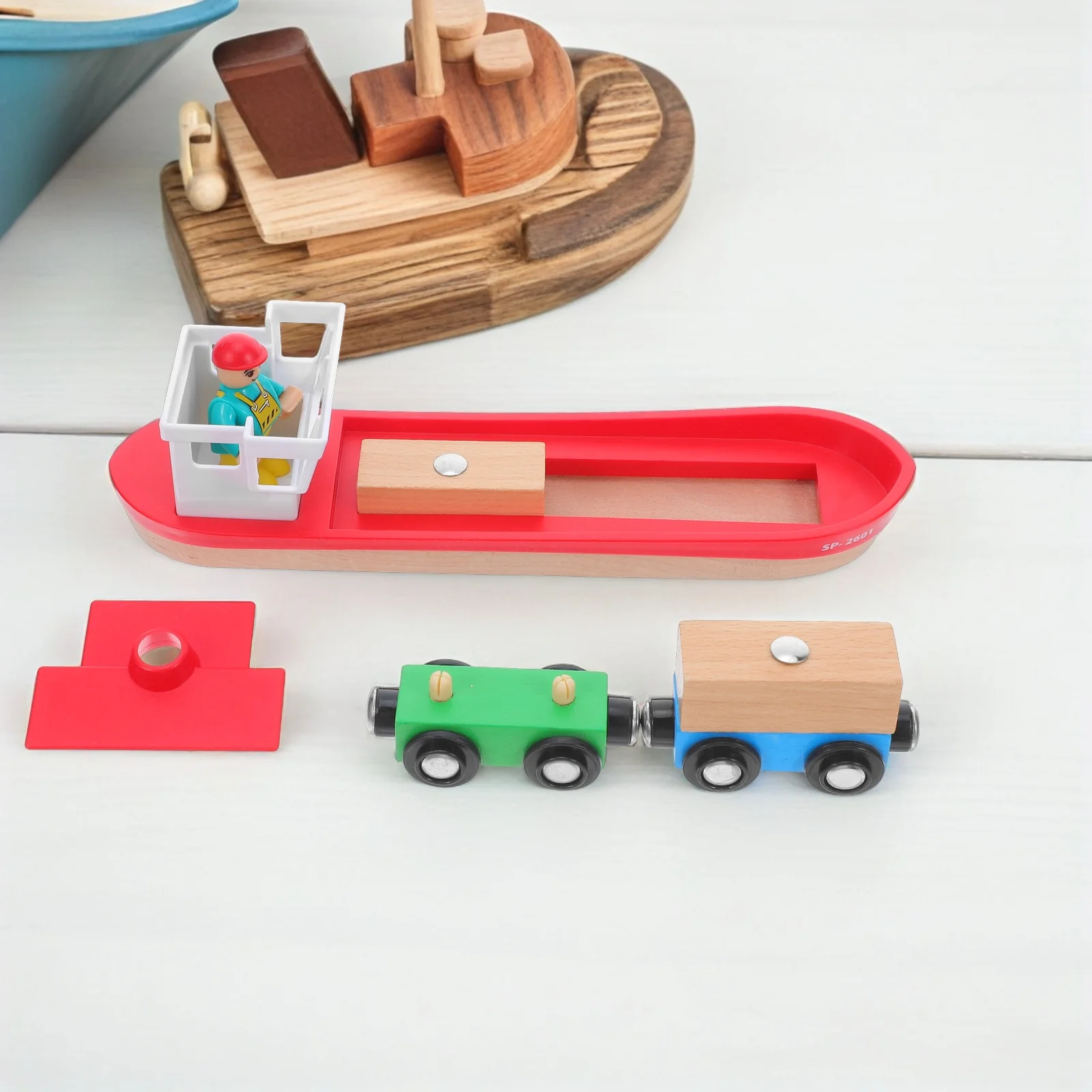 Train Track Ship Layout Boat Kit Scene Wooden Accessories Accessory Sailboat Toy