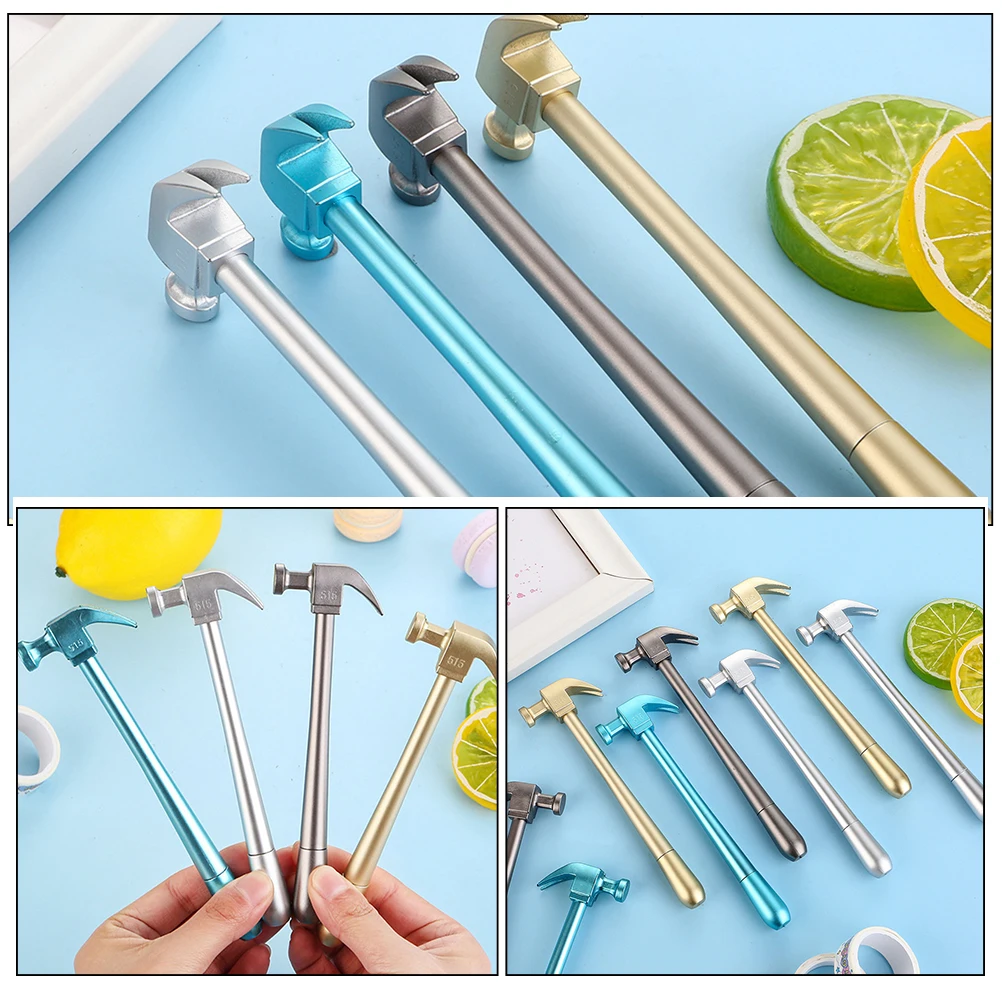 

12pcs Hammer Shaped Neutral Gel Ink Medium Point Writing For Students Office School Kids Bulk Decorative Ink Pens With Lid