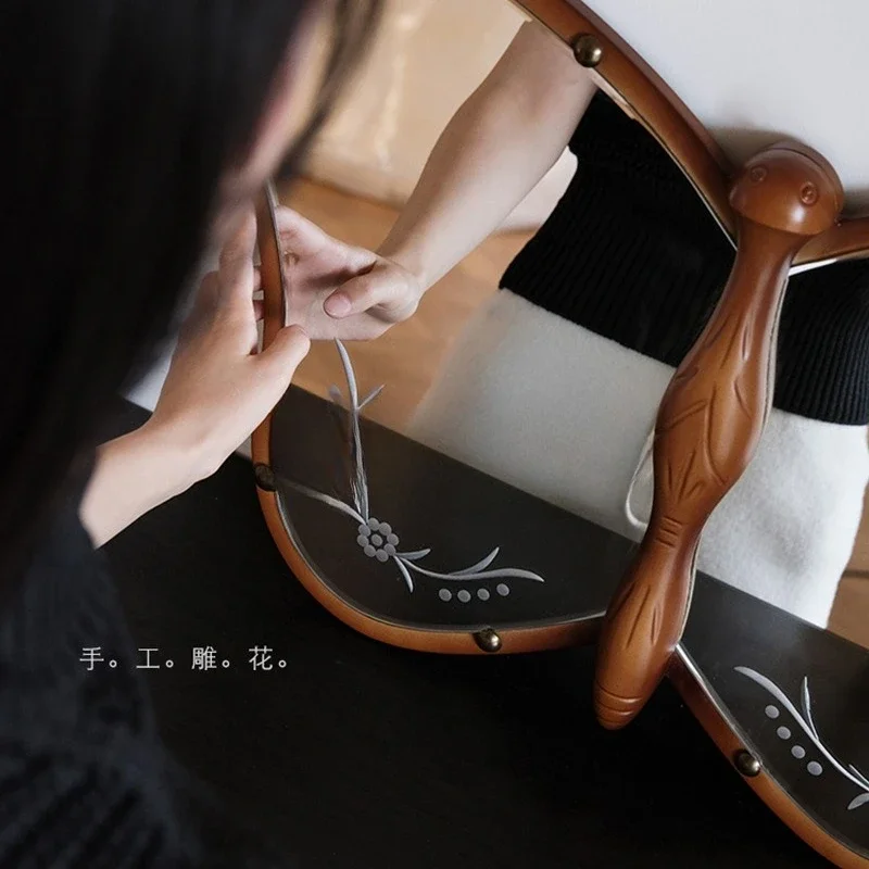 Espejo de mariposa Medieval de madera maciza, espejo decorativo francés tallado a mano de madera artística, colgante retro de forma especial