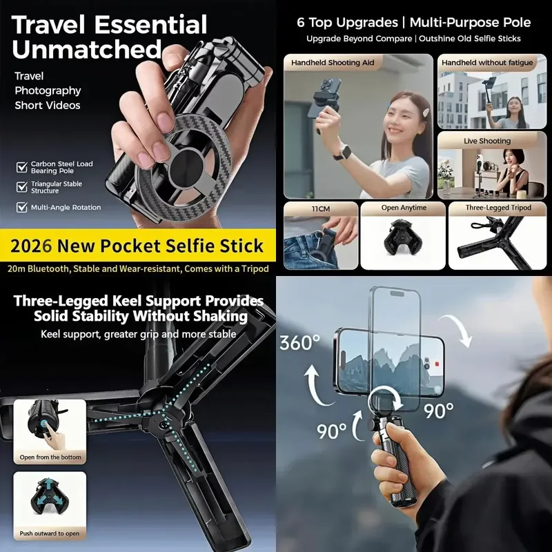 For 4 in 1 Magnetic Selfie Stick Mini Tripod Stand 360 Rotation Wireless Bluetooth Remote Control Phone Holder for