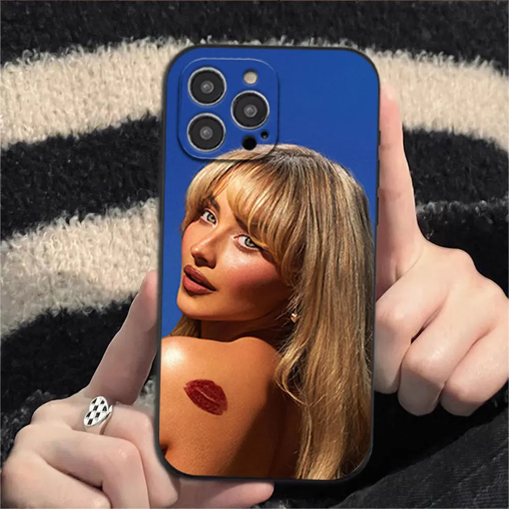 Singer Sabrina Carpenter Short n Sweet Phone Case for iPhone 12 11 13 14 15 16 Max Pro Plus Black Soft Silicone shell