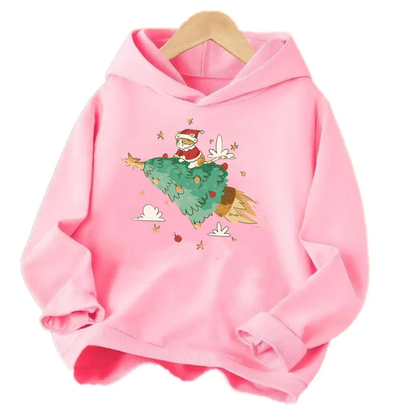 Christmas Cat Hoodie For Girls Magic Christmas Tree Hoody Sweatshirt Xmas Holiday Apparel Christmas Gift For Cat Lover