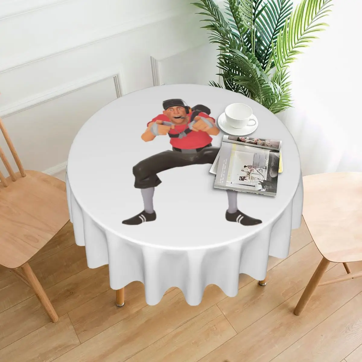 

Tf2 Scout Laugh Team Fortress 2 Waterproof Round Tablecloth Oilproof Table Cloth for Kitchen Events Dining Table Cover 60 inches