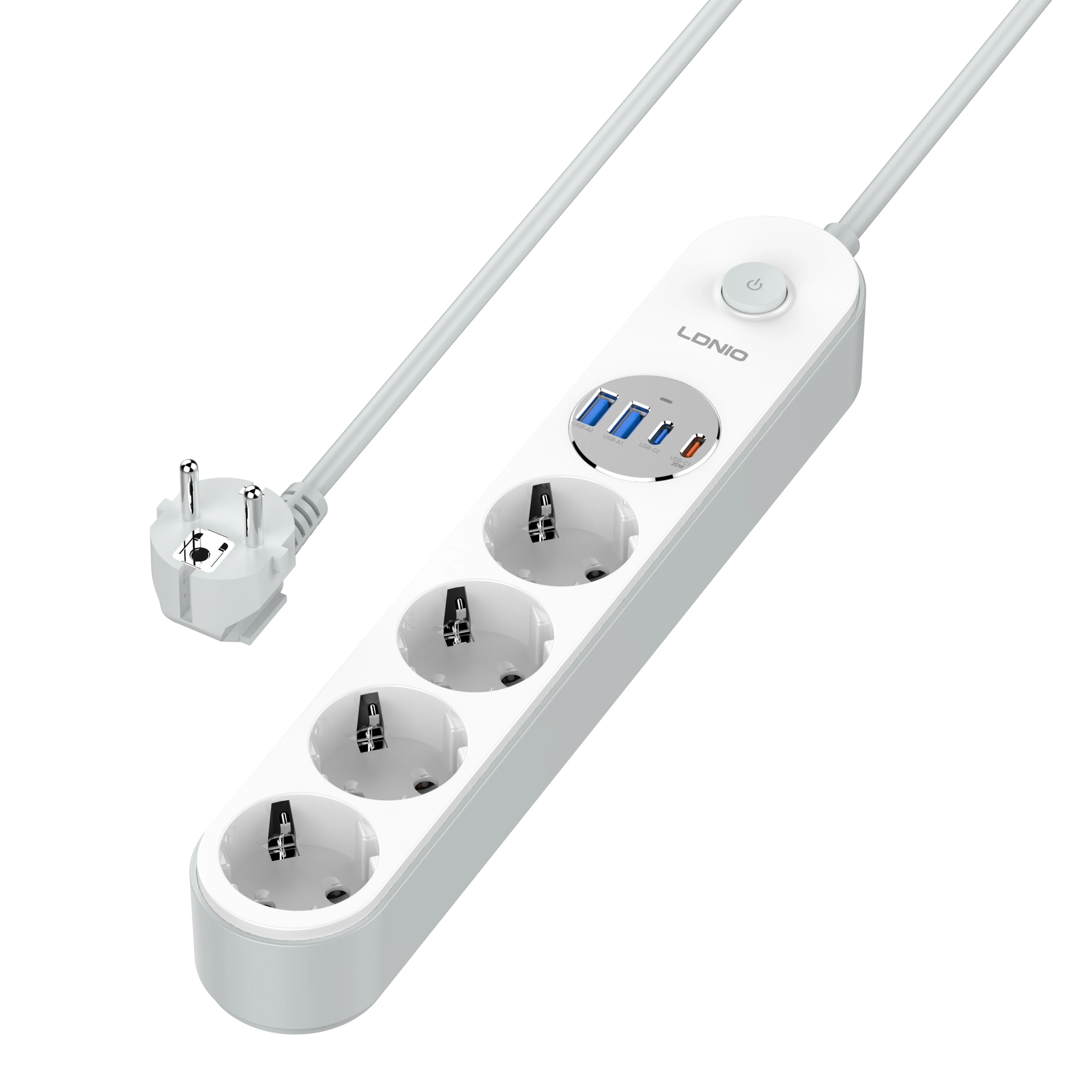 LDNIO Netwerkfilter Met USB Type C 2M Verlengkabel Tee Socket 220 Telefoonlader Adapter Voor europlug Elektrische Splitter