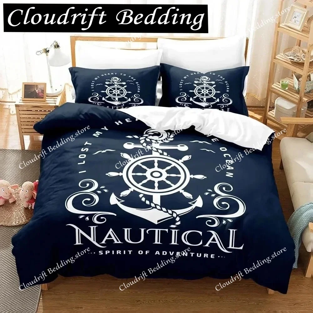 

Anchor Duvet Cover Set,Nautical Classic Colors And Anchors Simplistic Design Sailor Ship Polyester Fashion Bedding Set