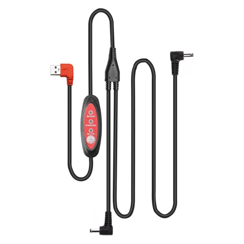 CORA 2-Output USB 5V Fan Speed Control Cable for Brushless Wearable Cooling Units, Split Cord with 3-Mode Adjuster, Flexible