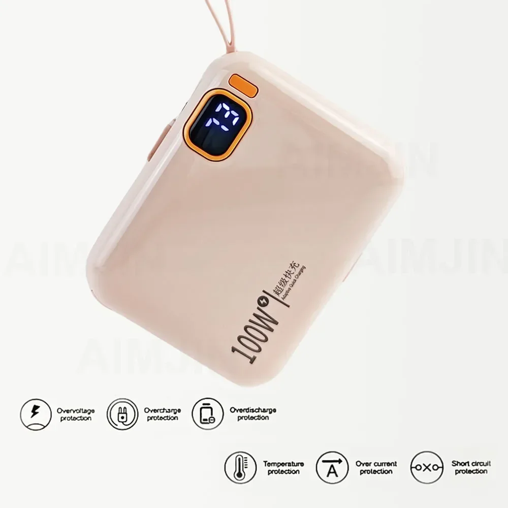 Banco de energía portátil de 100W y 20000mAh, minibatería de carga rápida bidireccional con Cable de alta capacidad, para iPhone, Samsung, novedad