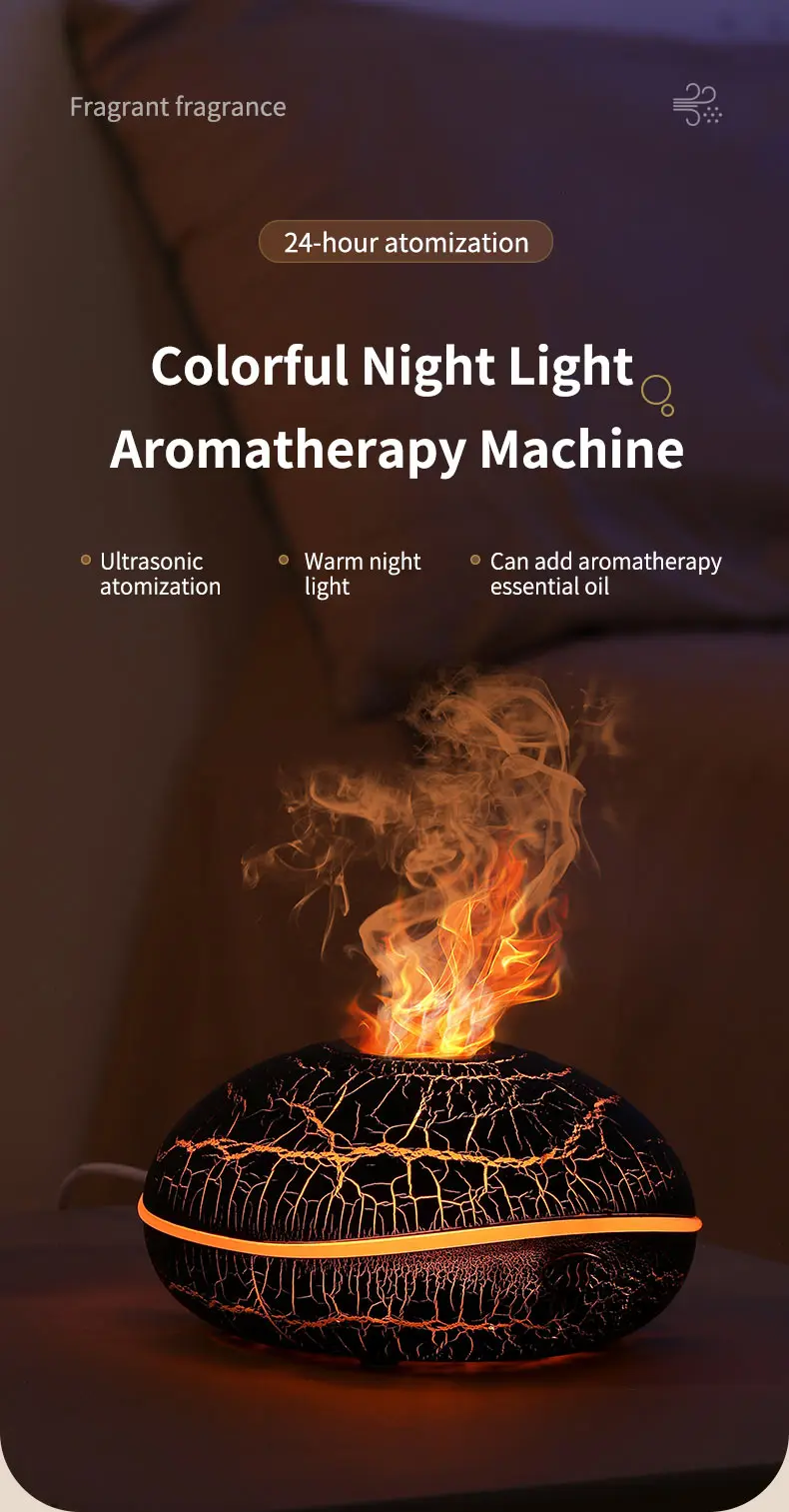 2024 New Simulated Flame Humidifier Colorful Night Light Ultrasonic Atomization Can Add Essential Oil Small Aromatherapy Machine