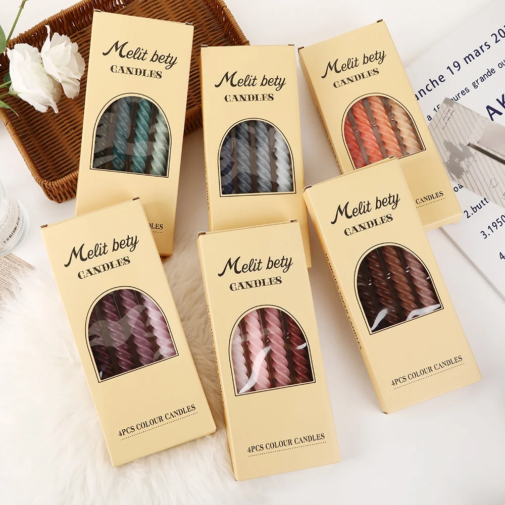 25cm Long Spiral Colorful Candle Decorative Twist Wax Candle for Home Dining Party Ambience