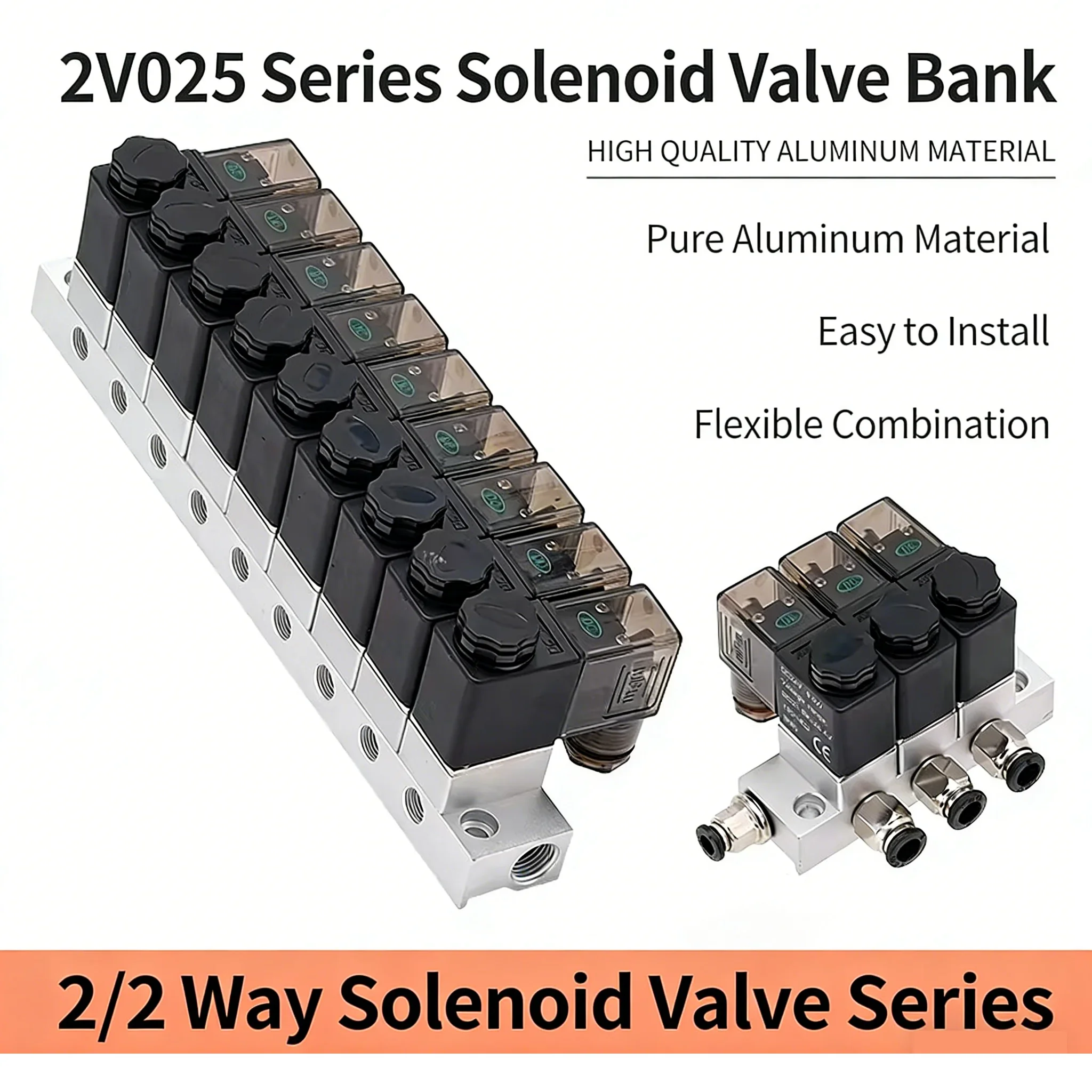 HLH Pneumatic Two-position Two-way Solenoid Control Valve 2V025-08 Multi-way Solenoid Valve Group Normally Closed Valve 12V 24V