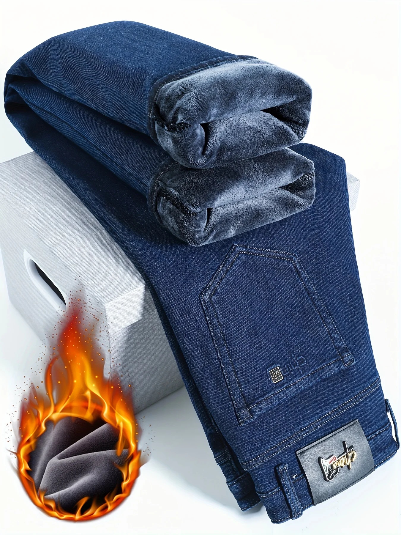 Men's Winter Fleece Lined Jeans Warm Thick Thermal Casual Straight Denim Pants Stretch Business Work Brand Clothing Trousers