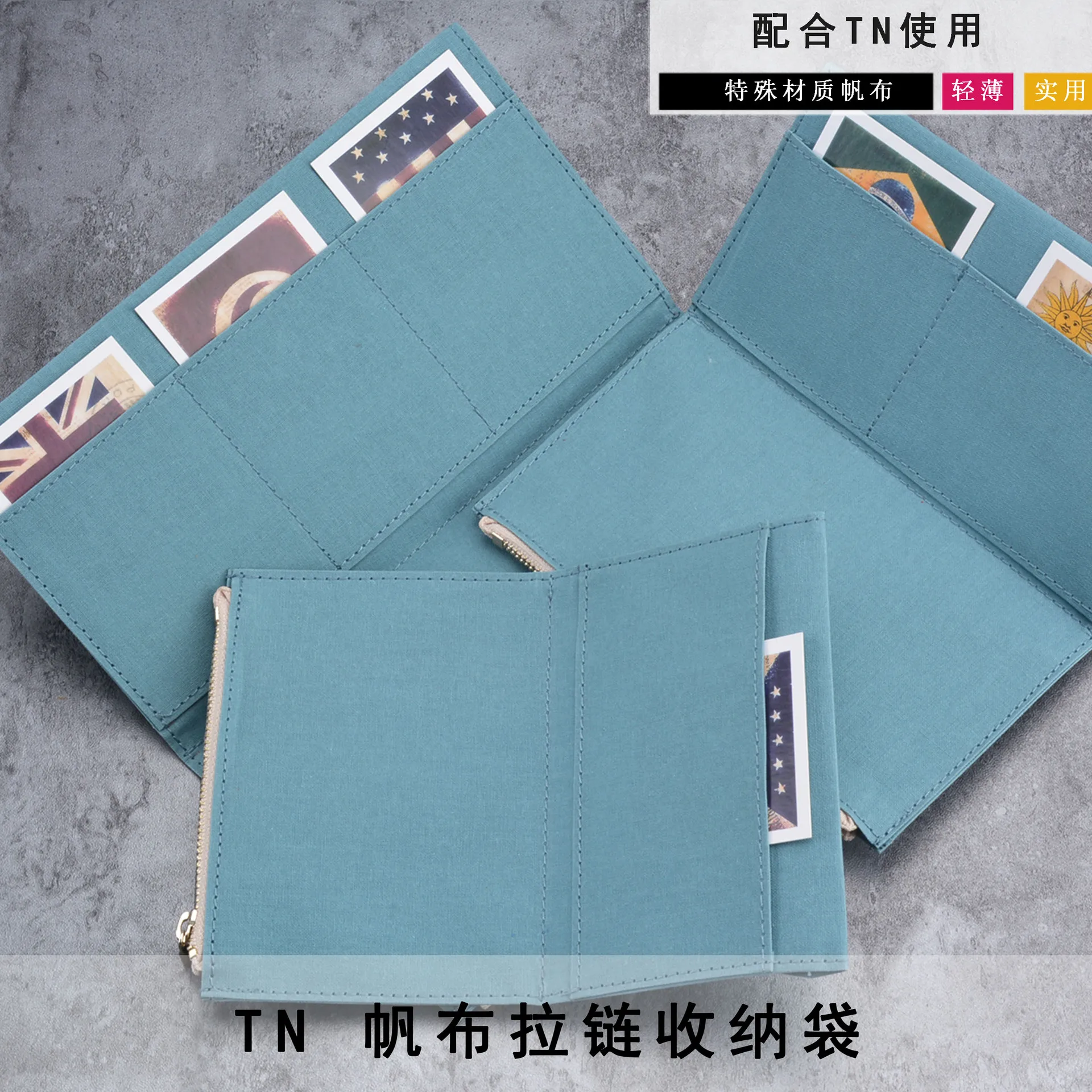 Traveler's Factory Tn Canvas Zipper Storage Pouch Lightweight Slim Card Slots Pouch For Traveler Notebook Stationery Storage