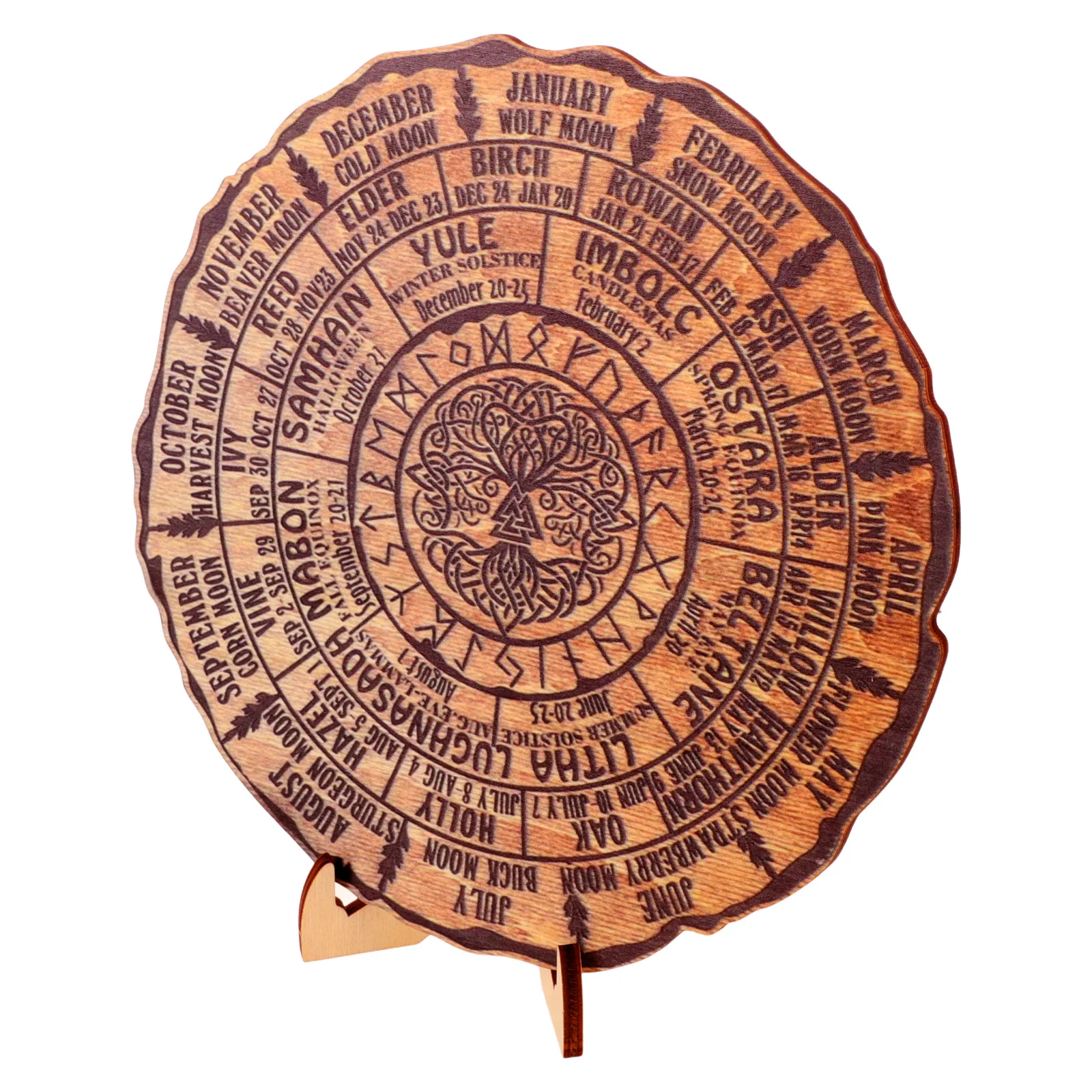 Wooden Ornament Tree Ring Design Desktop Decoration Natural Wood Wheel Of The Year Decorative Calendar Handmade Wood Round