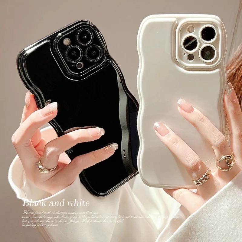 Wavy Border Case for IPhone 16 15 14 13 12 11 Pro Max Simple Solid Color Air Cushion Design Soft Silicone Mobile Phone Case