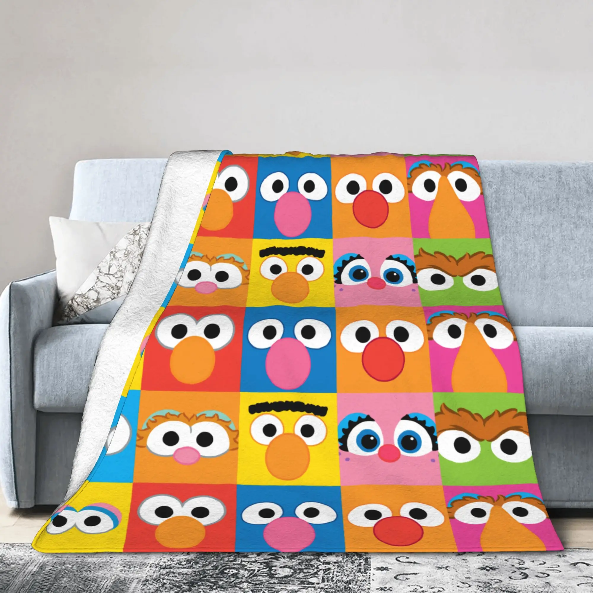 Sesames Streets Eyes Pattern Blankets Flannel All Season  Multifunction Ultra-Soft Throw Blanket for Bedding Outdoor Quilt