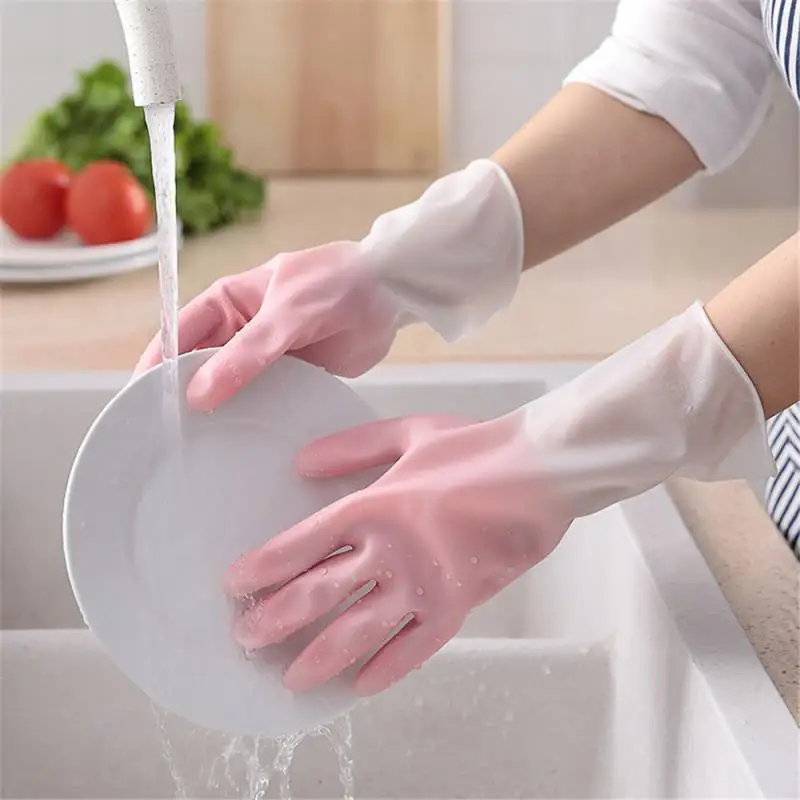 Gloves Waterproof Washing Dishes Waterproof And Non-slip High Quality Household Gloves Two-color Gloves Kitchen Female White