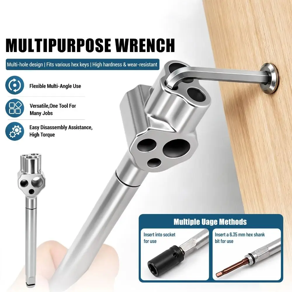 Heavy Duty Hexagonal Bit Adapter Extended Levers Design Torque Amplifier Multi-Function Hex Wrench Adapter Square Sockets