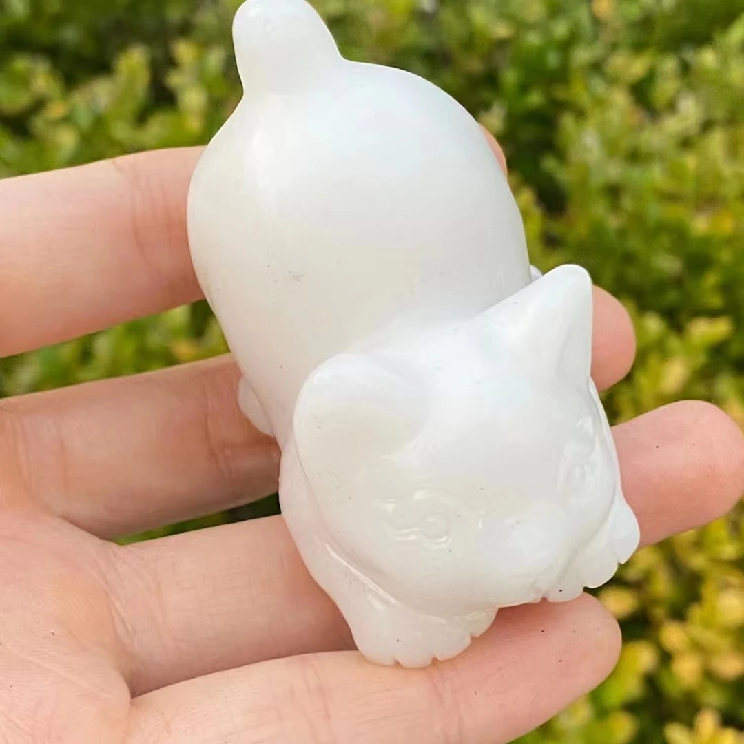 5.5cm Cute Lazy Cat Statue Natural Stone Crystal Carved Healing Animal Figurine Reiki Gemstone Crafts Home Decoration Lovely Gif